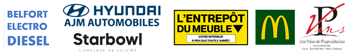 Nos partenaires : Belfort Electro Diesel, Hyundai AJM Automobiles, Starbowl, L'Entrepôt du Meuble, McDonald's, Les Vins de Propriétaires